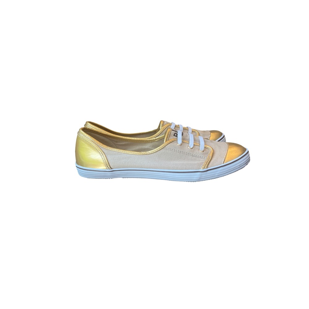 Gold Sneaker Women's 10 Ralph Lauren Estella Metallic Canvas Low Top Preppy